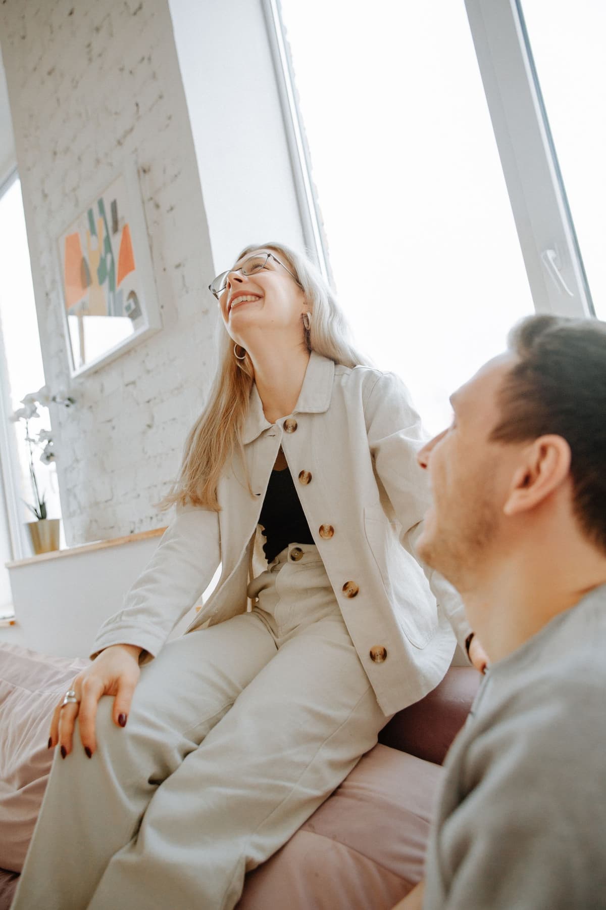 A couple laughing together